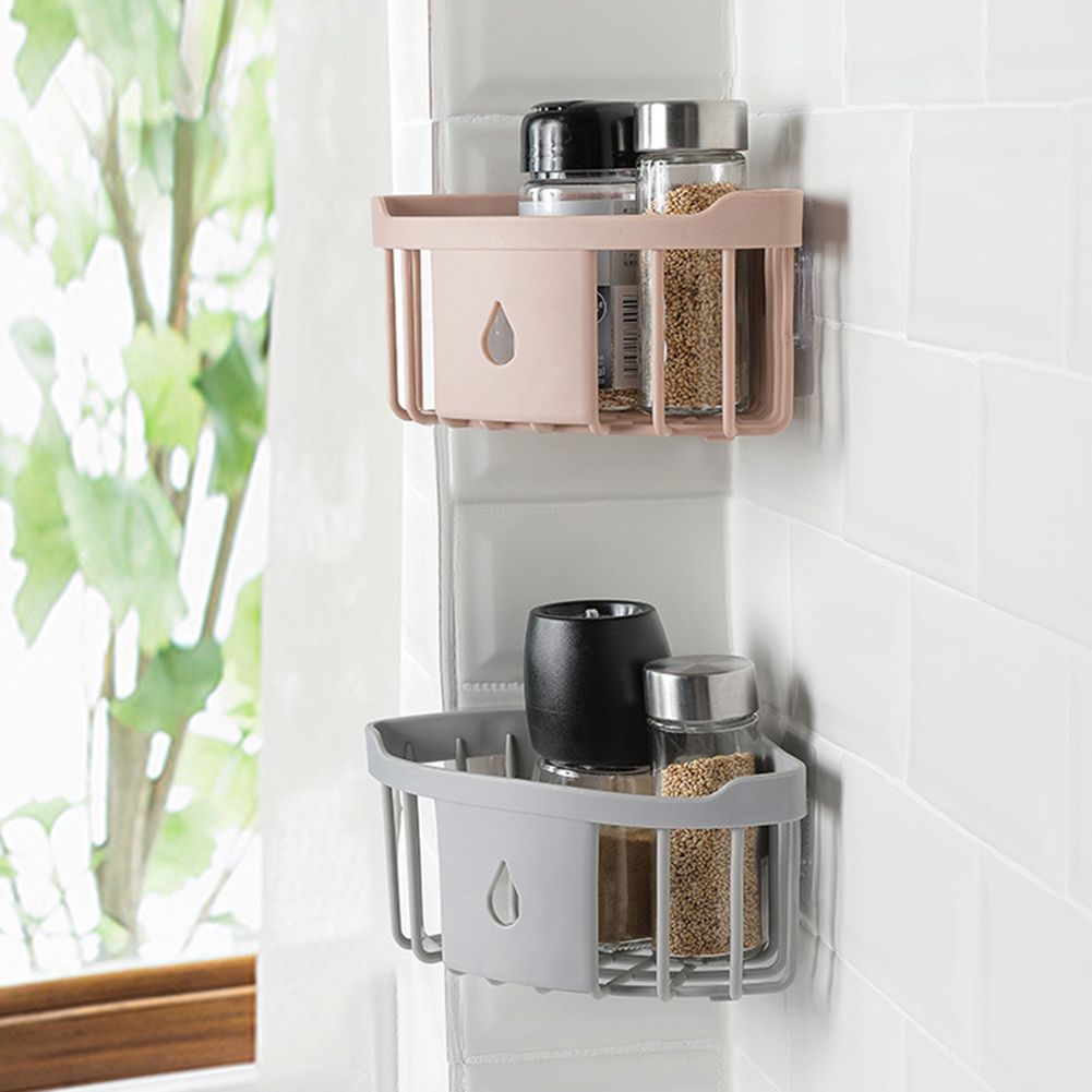 Wall Mount Triangle Corner Storage Rack Basket Kitchen Bathroom Organizer Shelf-Green
