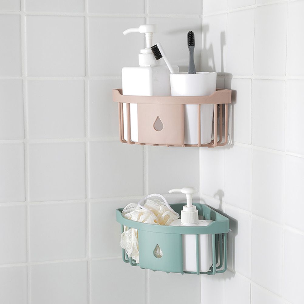 Wall Mount Triangle Corner Storage Rack Basket Kitchen Bathroom Organizer Shelf-Green