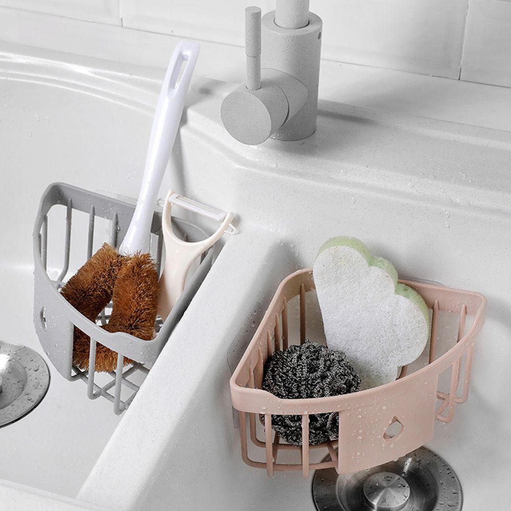 Wall Mount Triangle Corner Storage Rack Basket Kitchen Bathroom Organizer Shelf-Green