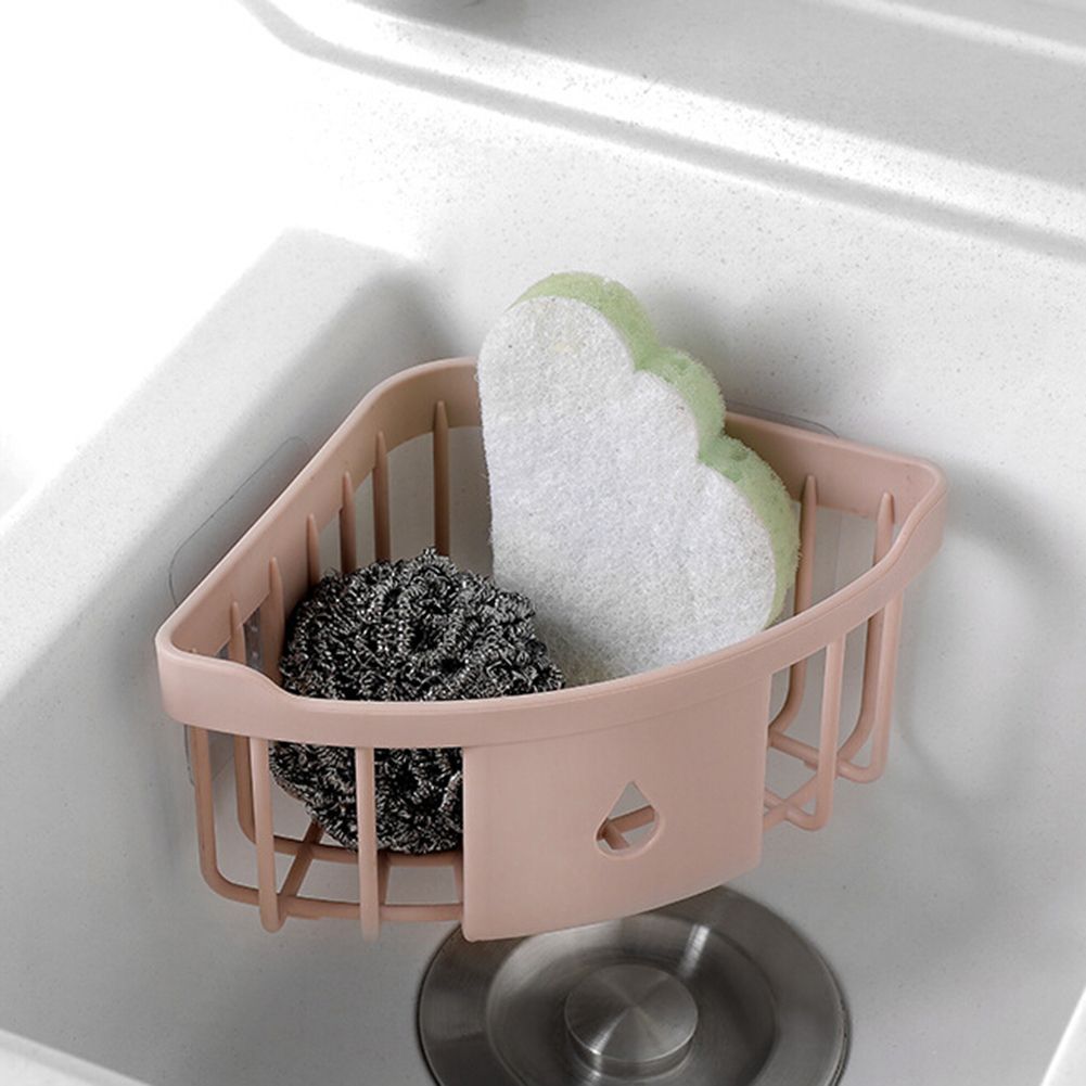 Wall Mount Triangle Corner Storage Rack Basket Kitchen Bathroom Organizer Shelf-Green