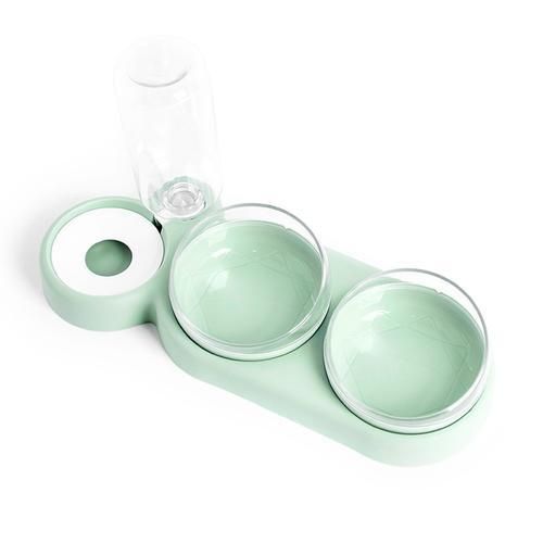 15° Cat Bowl And Automatic Water Feeder Small Dog Food Container  Depart Dry And Wet Food Or For Two Pets, 3 In 1