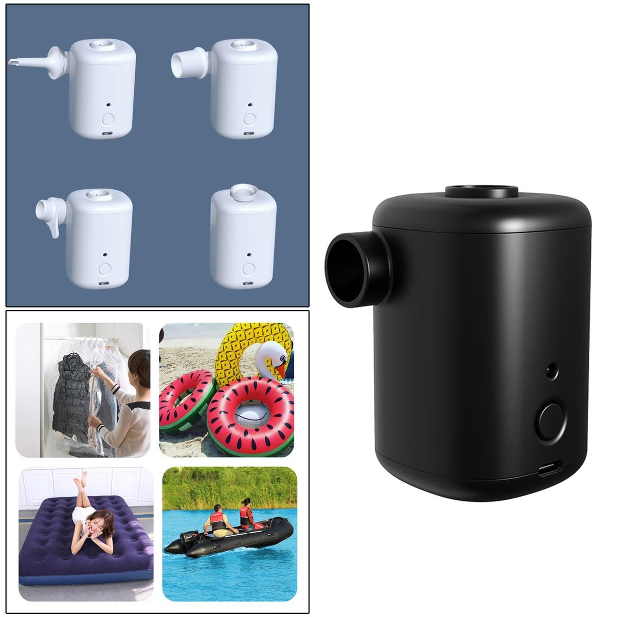 USB Electric Air Mattress Pump Floats Tube Rafts Inflatables Air Black