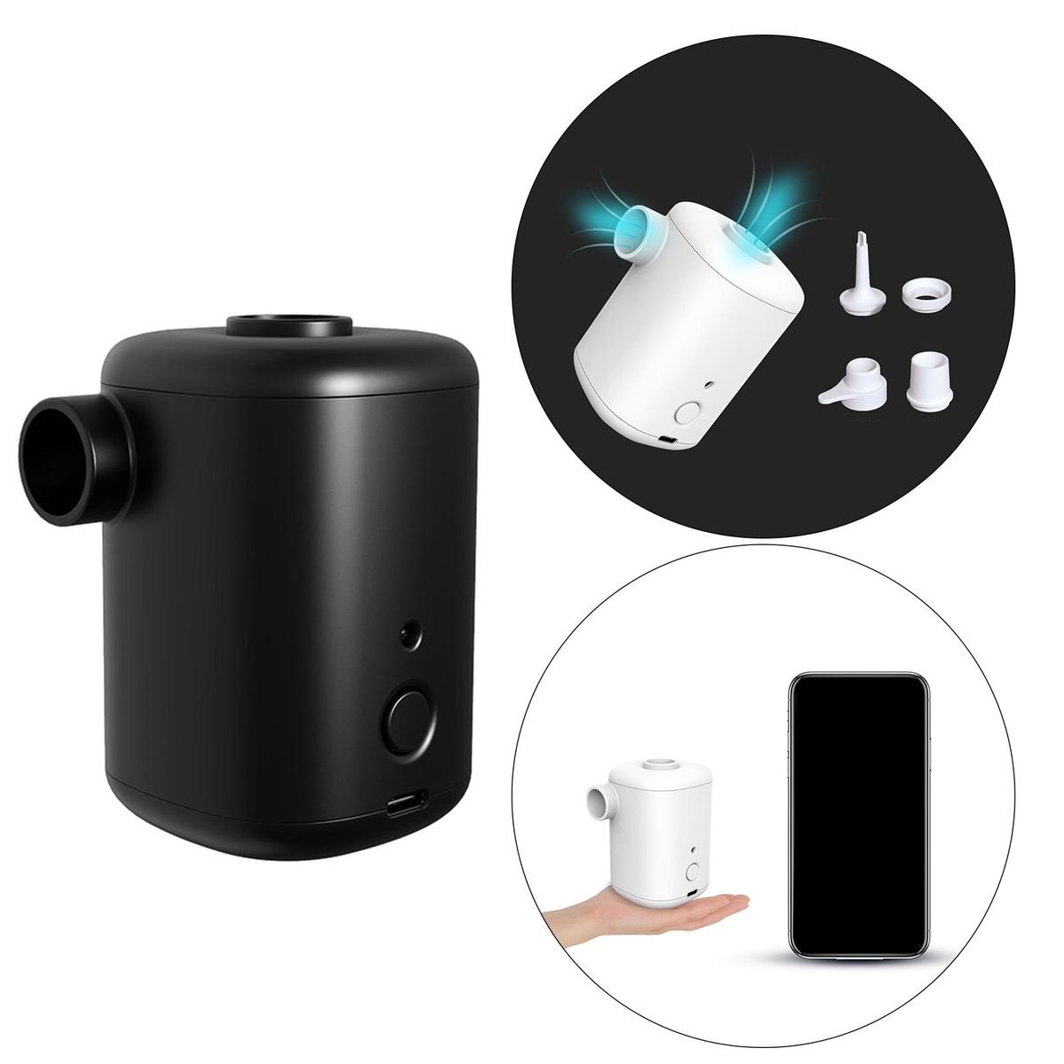 USB Electric Air Mattress Pump Floats Tube Rafts Inflatables Air Black