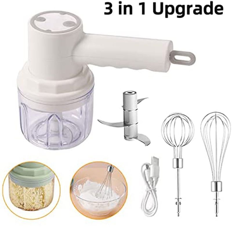 USB Rechargeable Blender 3 In 1 Electric Garlic Chopper Crusher Automatic E Whisk Cream Frother Peeling Masher Meat Stirrer