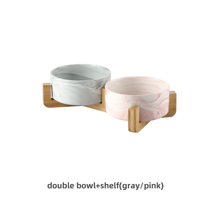 Marbling Ceramic Double Bowl For Dog Cat Puppy Water Food Drinking Feeder Small Animal Dispenser Multifunction Pet Product #P005