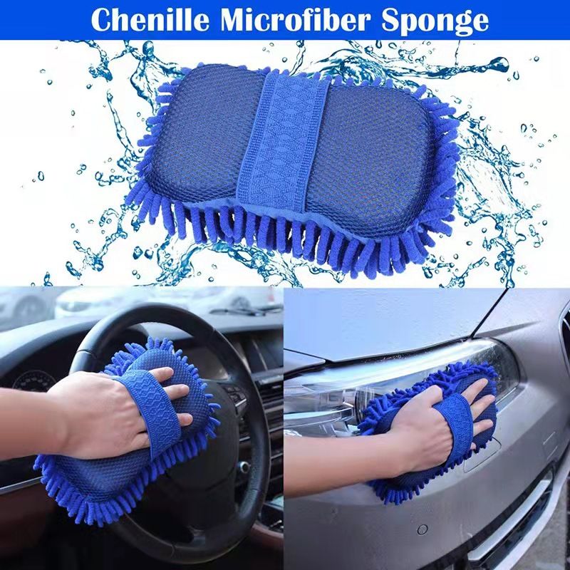 {MijaGrace} Microfiber Multi-Use Car Wash Sponge 4 Pcs -BLUE