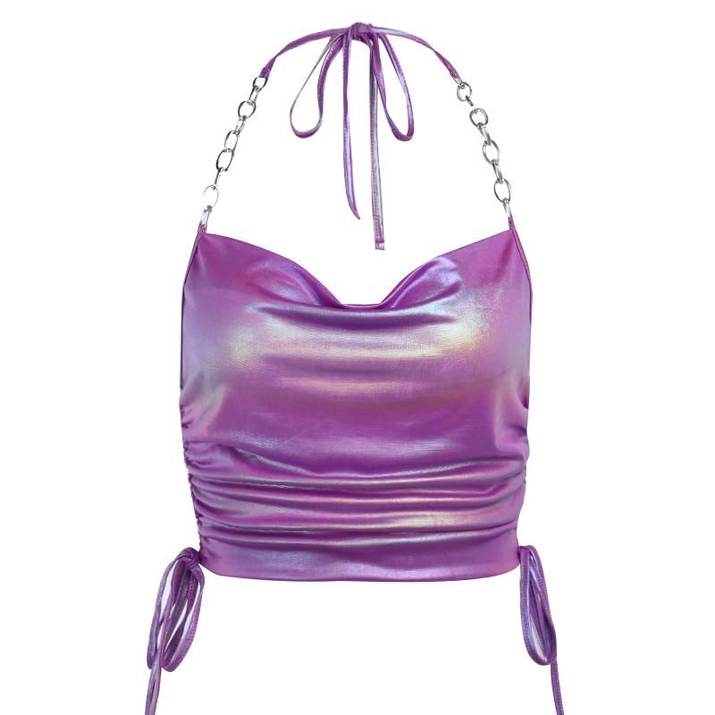 Top short neck halter for women sexy purple camisole with informal lateral lace Camisole with back to air top street