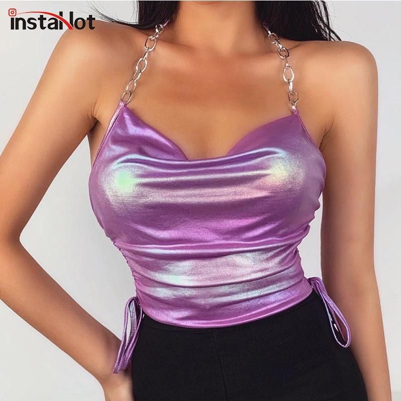 Top short neck halter for women sexy purple camisole with informal lateral lace Camisole with back to air top street