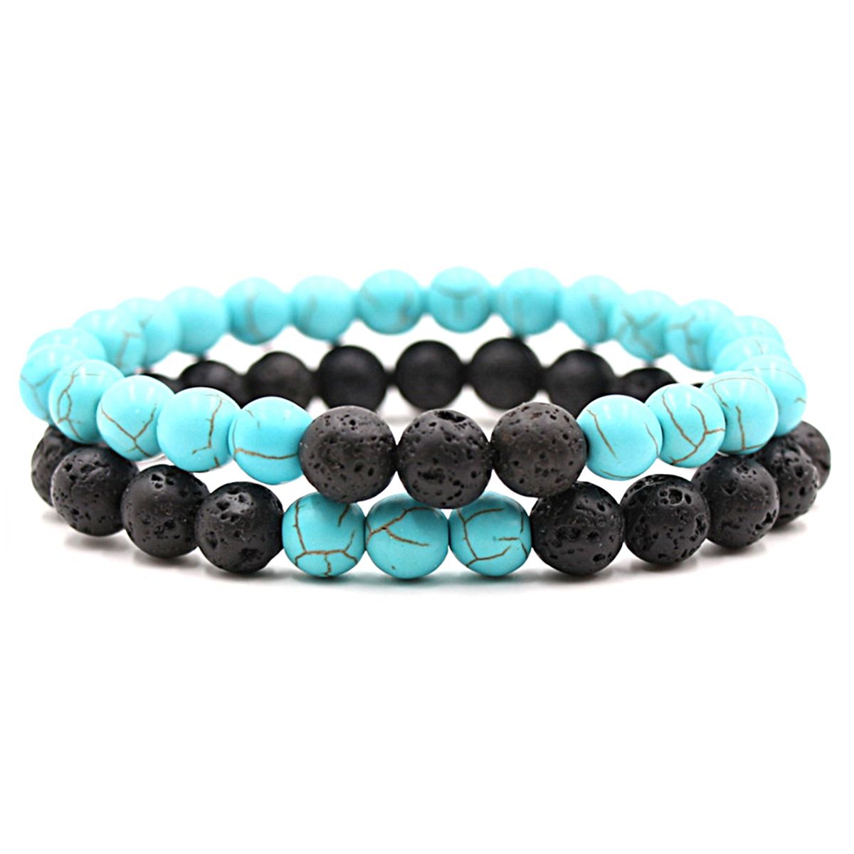 2Pcs Beaded Bracelet Couples Distance Black White Bracelet B