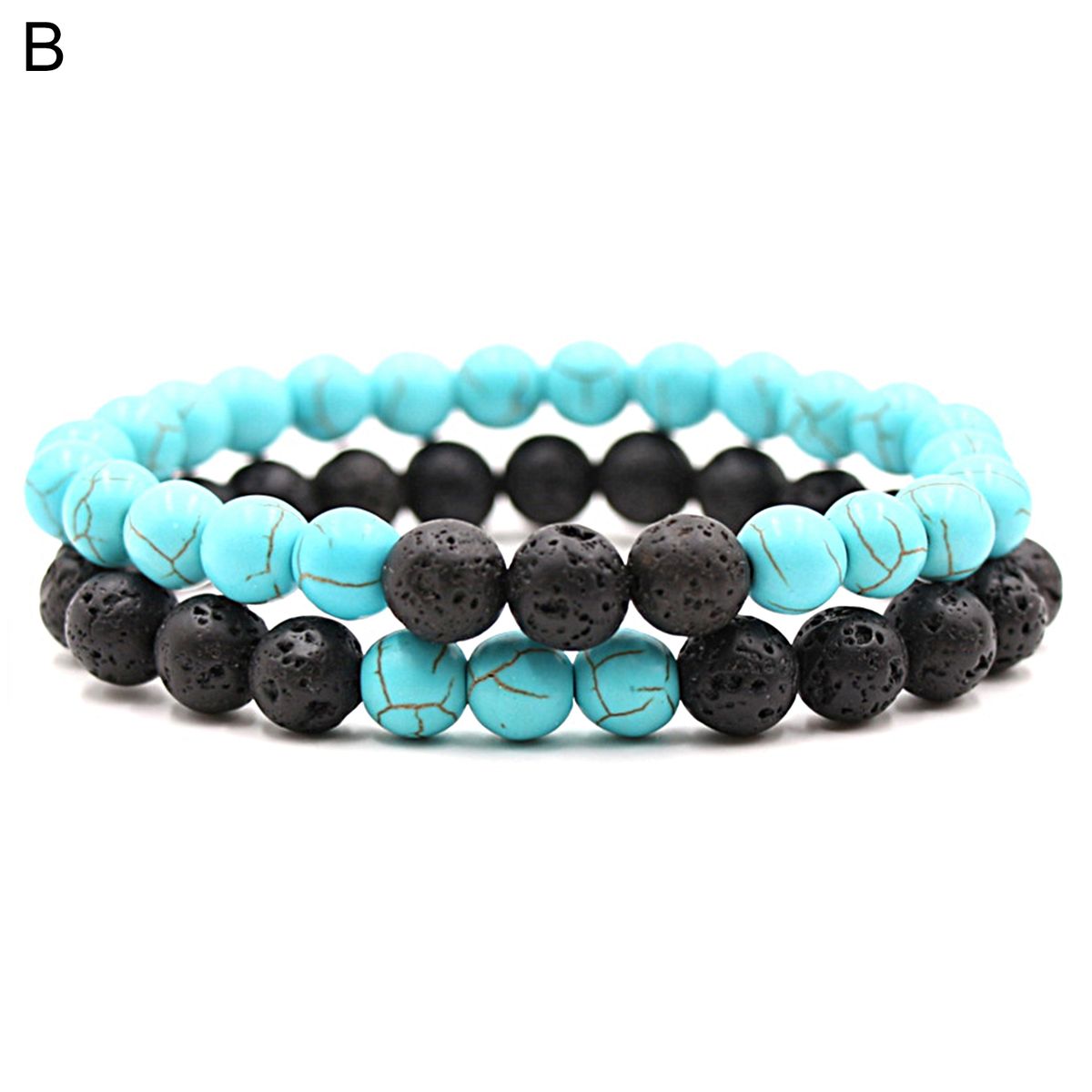 2Pcs Beaded Bracelet Couples Distance Black White Bracelet B