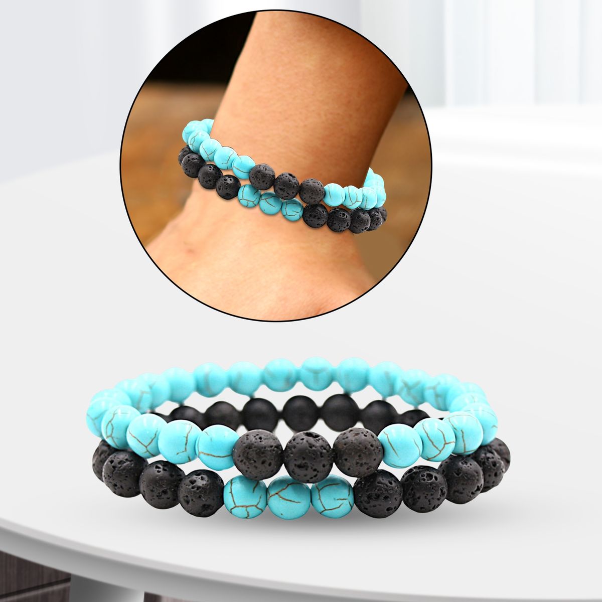 2Pcs Beaded Bracelet Couples Distance Black White Bracelet B