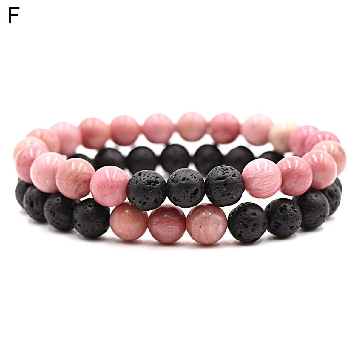 2Pcs Beaded Bracelet Couples Distance Black White Bracelet F