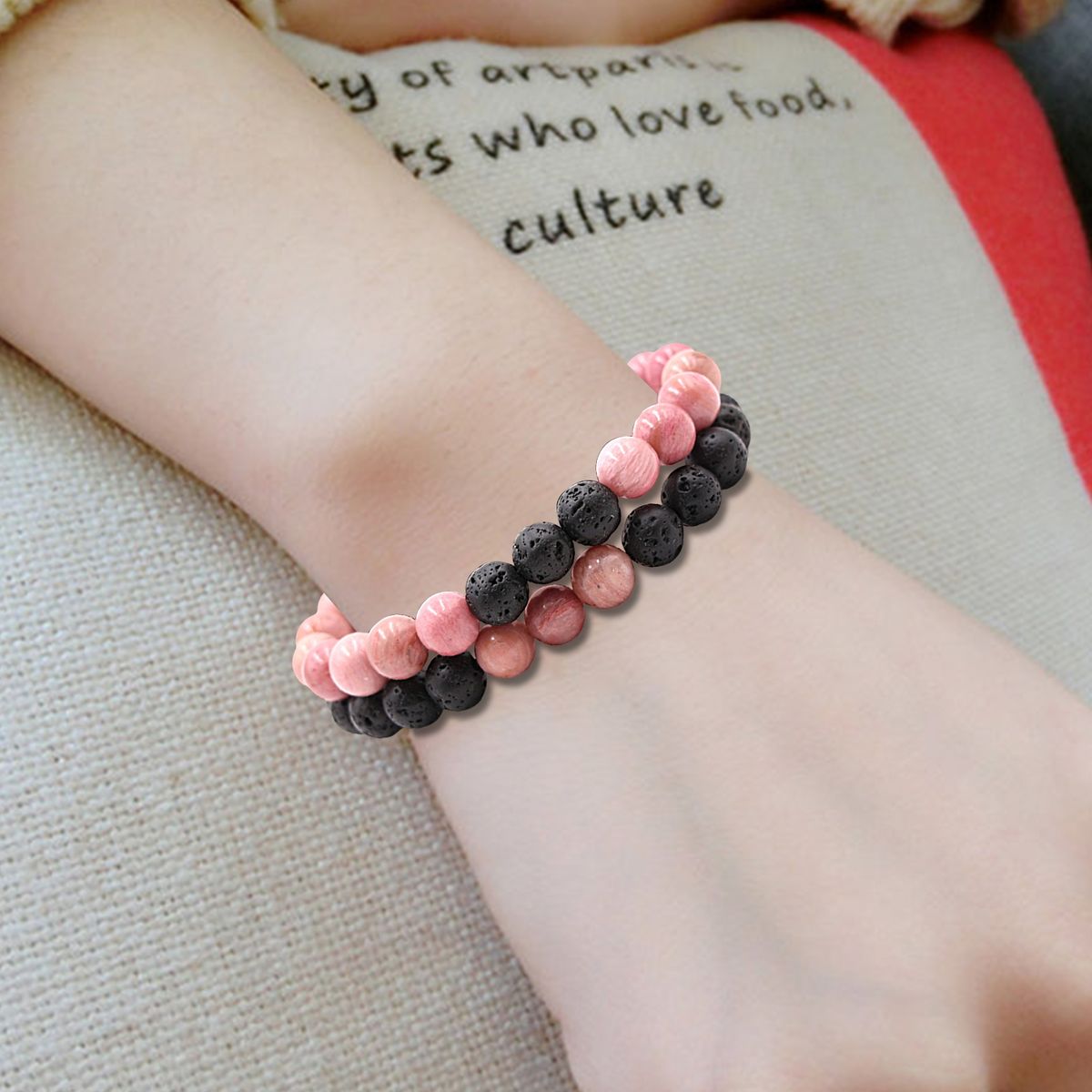 2Pcs Beaded Bracelet Couples Distance Black White Bracelet F
