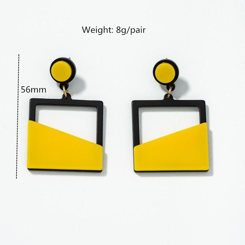 UJBOX Exaggerated Yellow & Black Acrylic Stitching Earrings for Women Girls Party Dangle Earrings Accessories