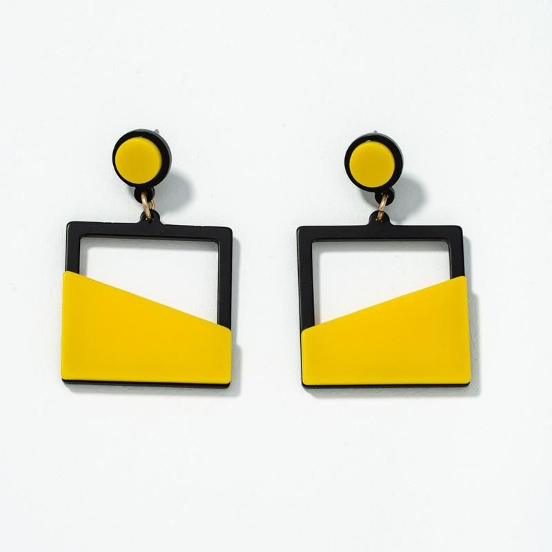 UJBOX Exaggerated Yellow & Black Acrylic Stitching Earrings for Women Girls Party Dangle Earrings Accessories