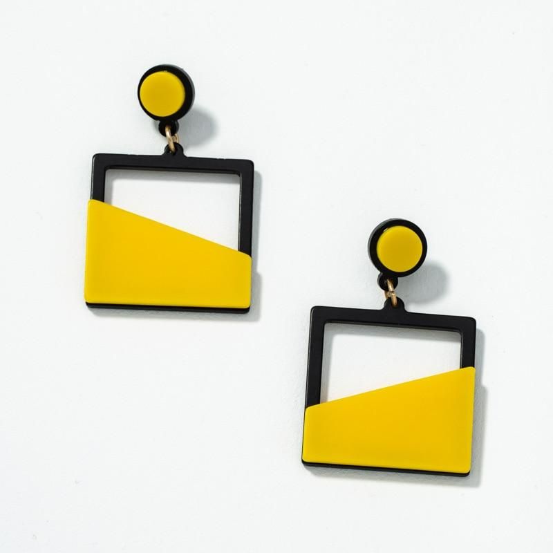 UJBOX Exaggerated Yellow & Black Acrylic Stitching Earrings for Women Girls Party Dangle Earrings Accessories