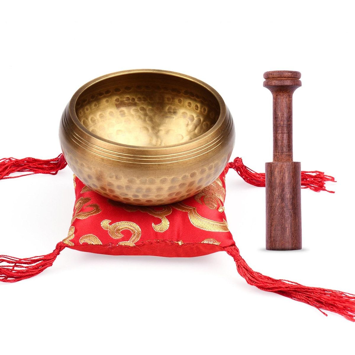 Tibetan Singing Bowl Set with 9.5cm/3.7inch Handmade Metal Sound Bowl & Soft Cushion & Wooden Striker for Meditation Sound Chakra Healing Yoga Relaxation