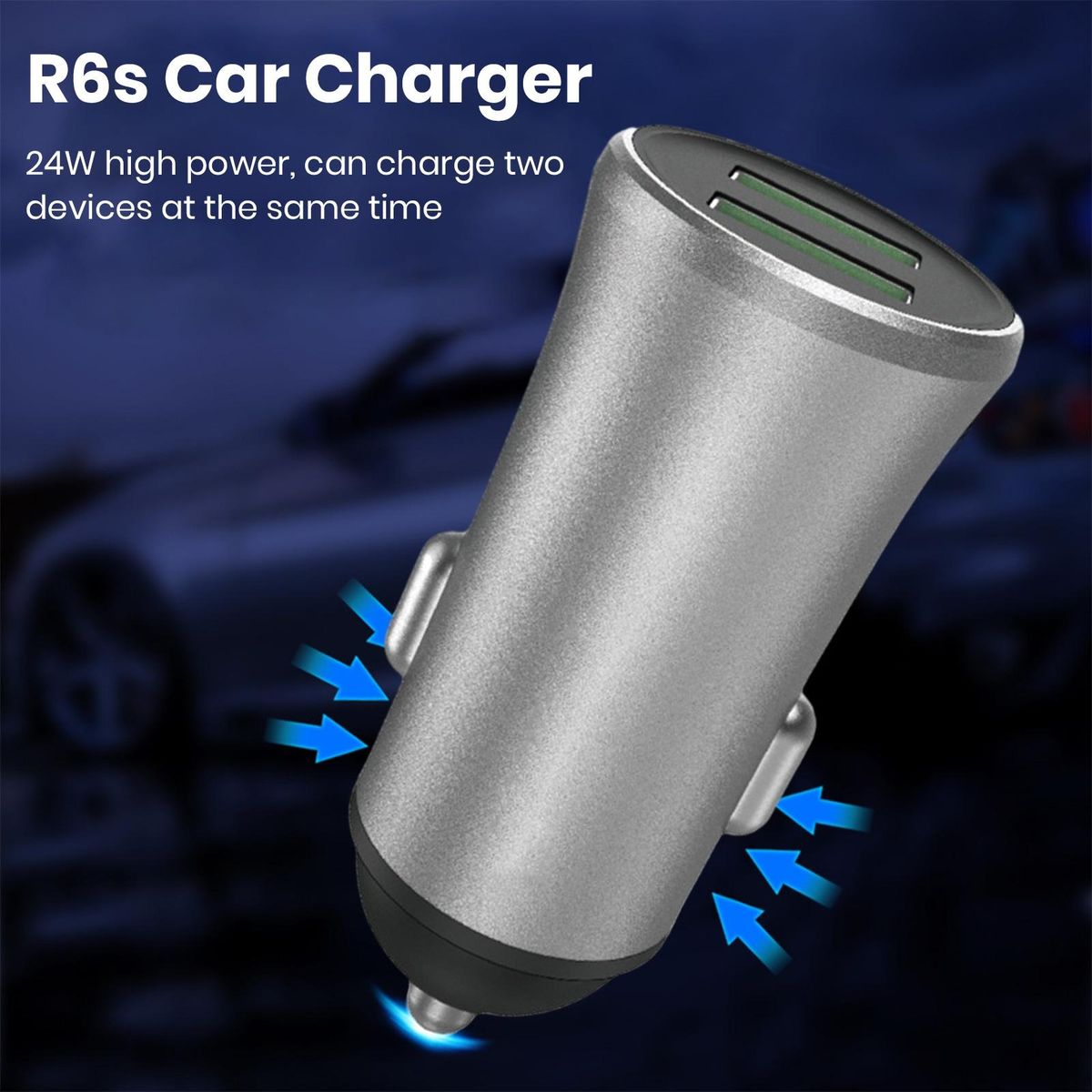 Usb Charging Adapter Fast Charge on Go Dual Port Usb Car for Universal Grey