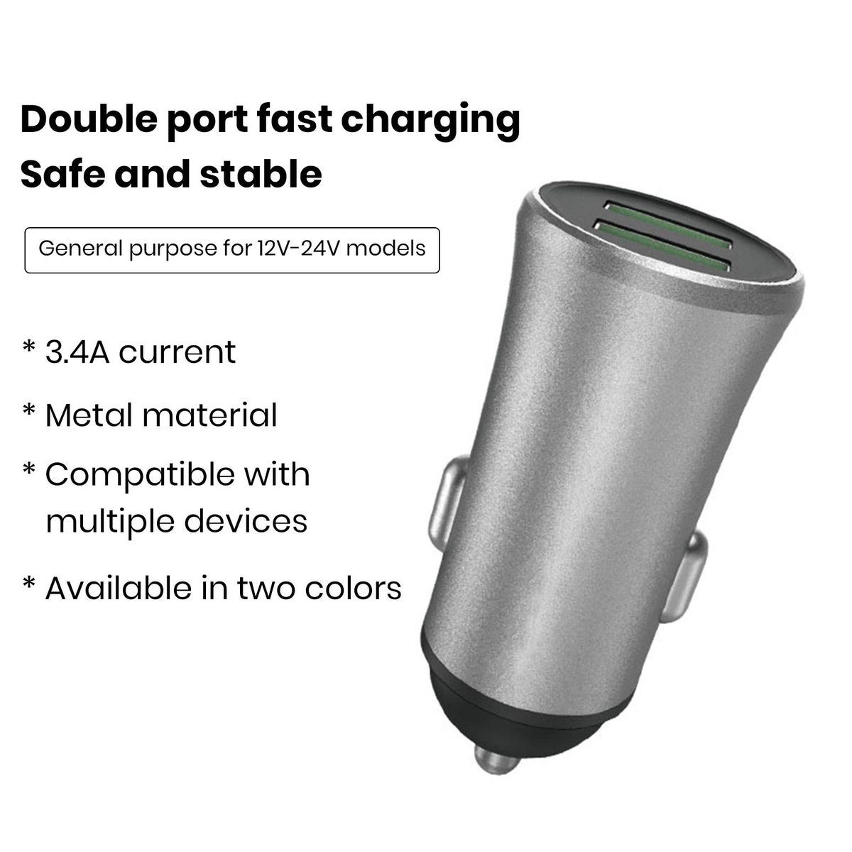Usb Charging Adapter Fast Charge on Go Dual Port Usb Car for Universal Grey