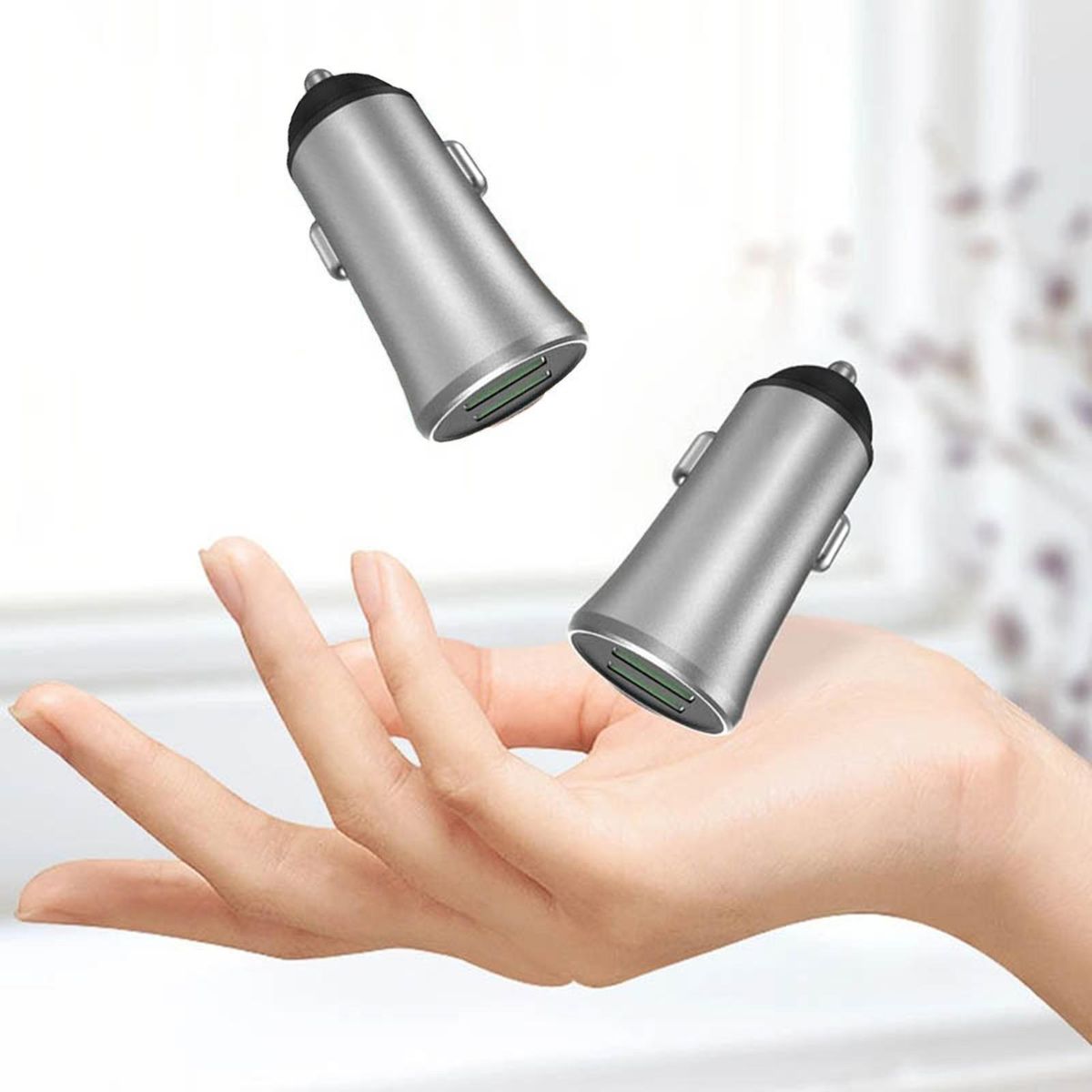 Usb Charging Adapter Fast Charge on Go Dual Port Usb Car for Universal Grey