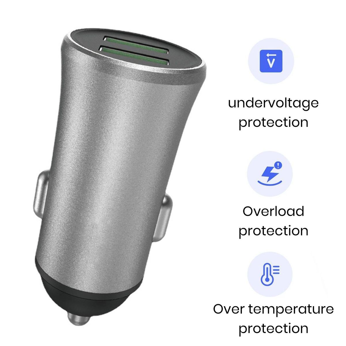 Usb Charging Adapter Fast Charge on Go Dual Port Usb Car for Universal Grey
