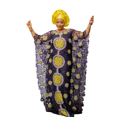 Yellow Cord Lace Abaya/Boubou/Gele