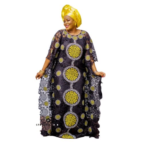 Yellow Cord Lace Abaya/Boubou/Gele
