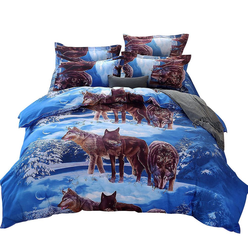 3D Wolf Twin Queen King Bed Quilt Duvet Cover Pillow Case-