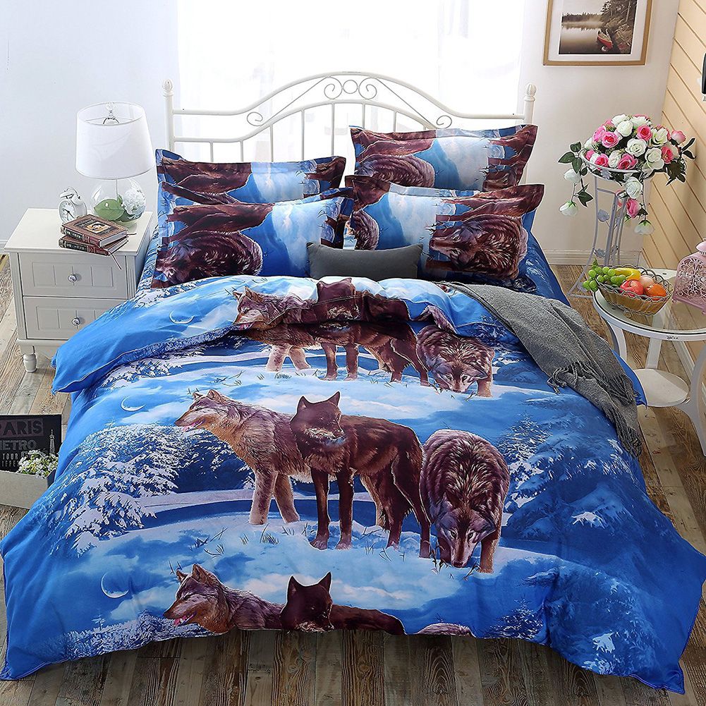 3D Wolf Twin Queen King Bed Quilt Duvet Cover Pillow Case-