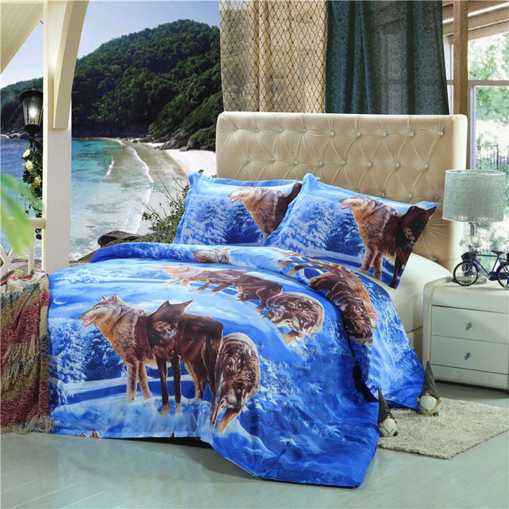 3D Wolf Twin Queen King Bed Quilt Duvet Cover Pillow Case-