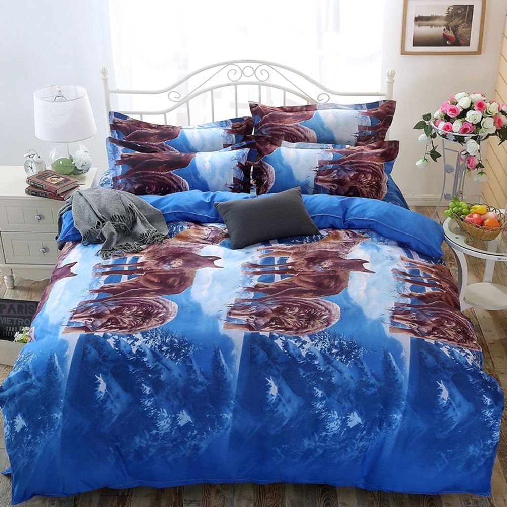 3D Wolf Twin Queen King Bed Quilt Duvet Cover Pillow Case-