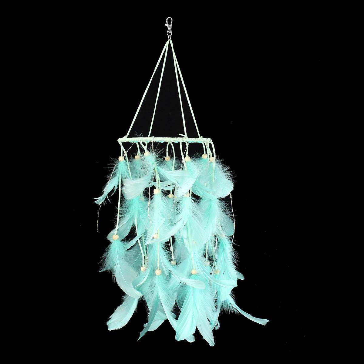 Handmade Dream Catcher LED Light Feathers Room Hanging Craft Home Decor 2 Colors Green With Light