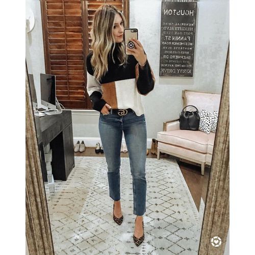 Winter Casual Fashion Women Patchwork Long Sleeves Knitted Turtle Neck Sweater Jumper Pullover Tops(#Blue)