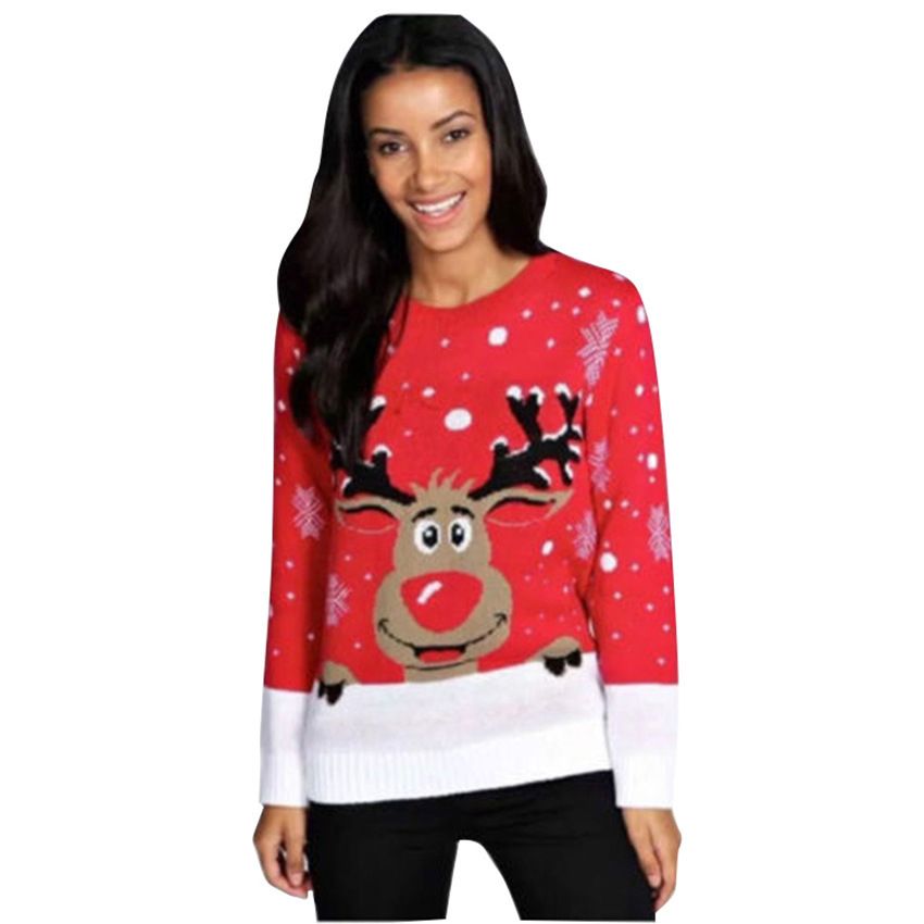 Plus Size 4xl Jumper Snowman Deer Sweaters New Santa Claus Xmas Patterned Ugly Christmas Sweaters Tops For Men Women Pullovers(#Red)