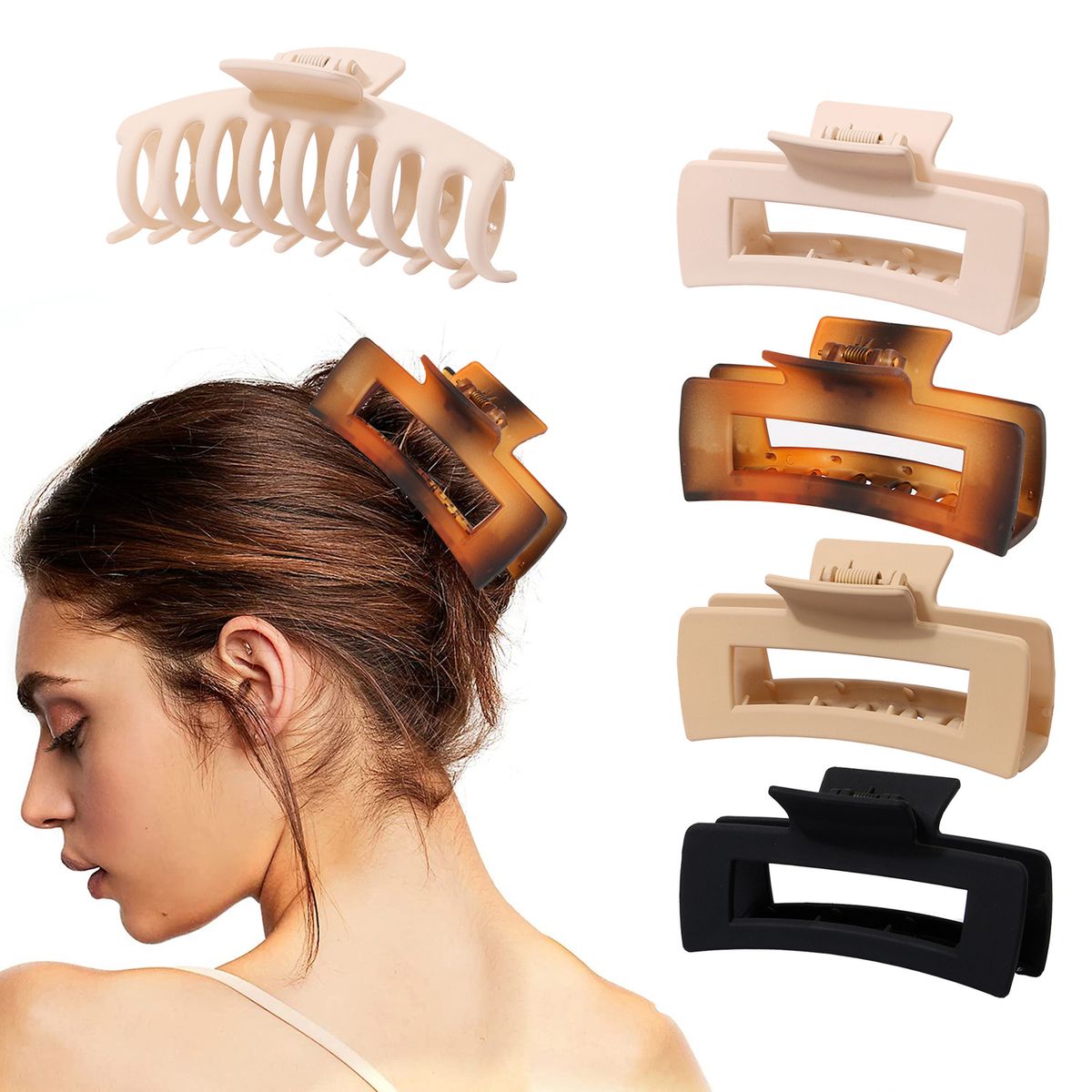 8Pcs Plastic Matte Hair Claws Hair Clips Combination Set - D
