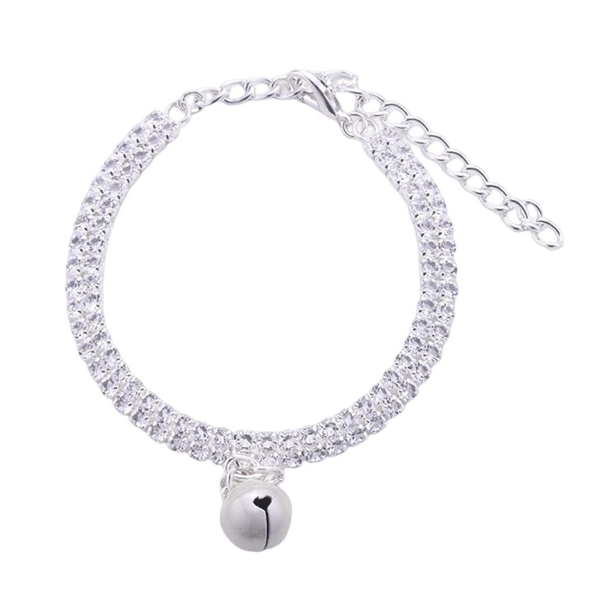 Cat Necklace Pet Dog Cat Double Row Rhinestones Collar Silver