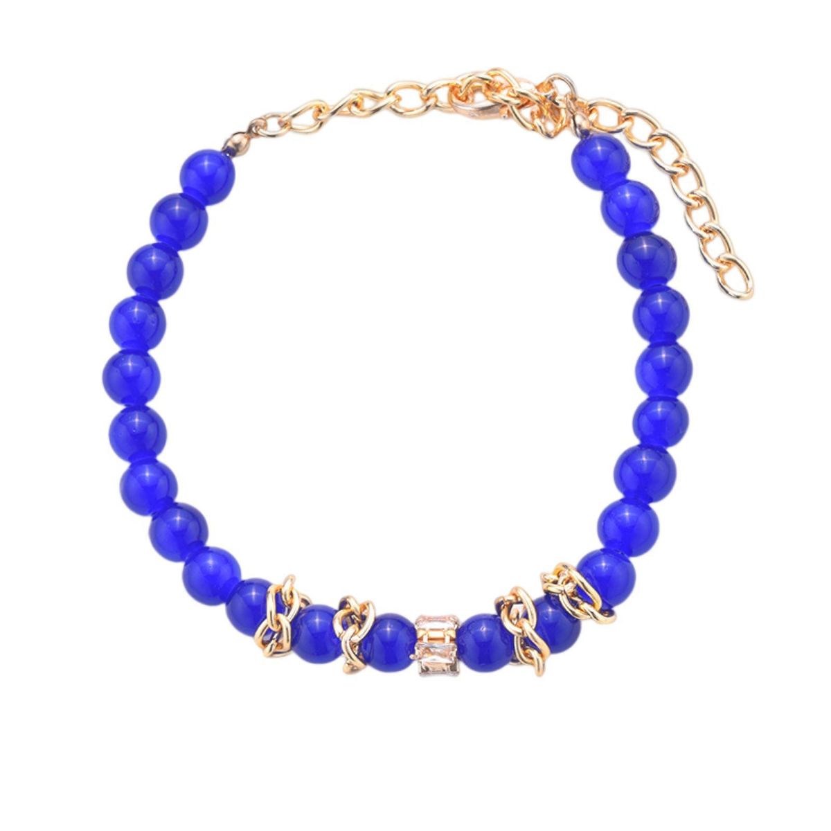 Dog Collar Rhinestone Decor Cat Dog Beads Necklace Pet Jewelry Blue