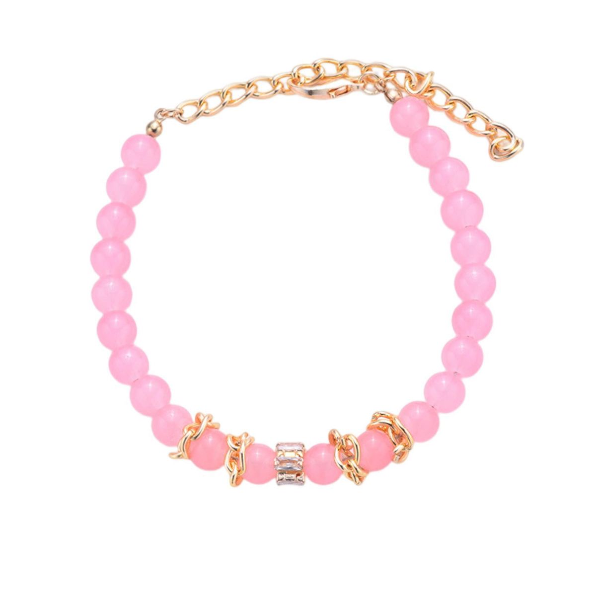 Dog Collar Rhinestone Decor Cat Dog Beads Necklace Pet Jewelry Pink