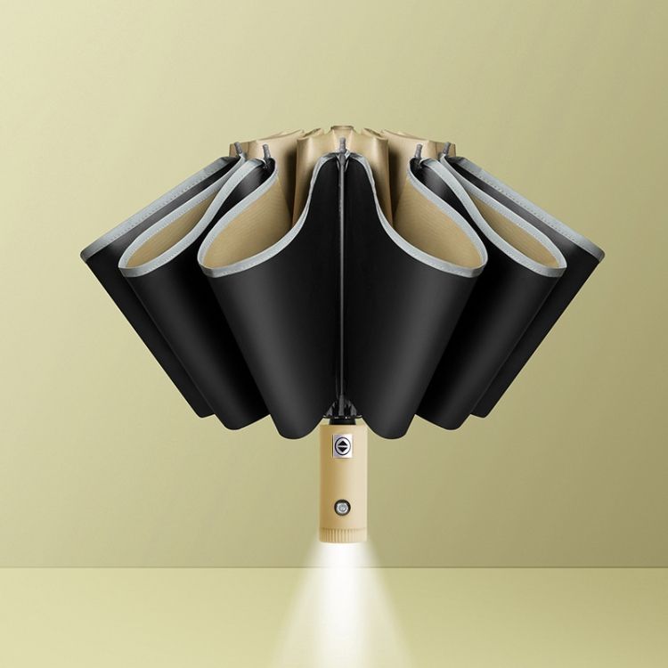 Fully Automatic Vinyl Umbrella Khaki With Flashlight