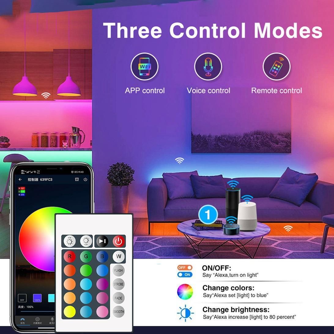 SMD5050 RGB LED Lights with Remote Control Smartphone App to Control LED Lights for Bedroom Bar Room DIY 20M US Plug