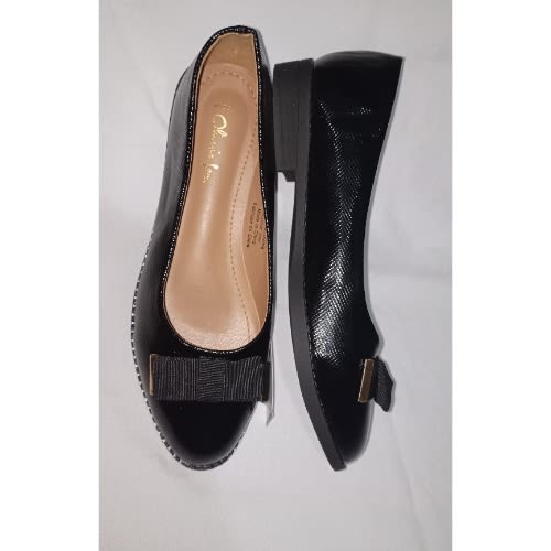 Oliveria - Taped Bow Ladies Flat Shoe - Black