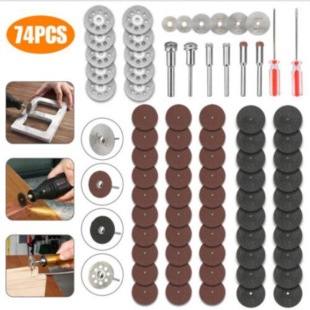 74pcs Cutting Wheel Set for Rotary Tool Including 545 Diamond Cutting Wheels HSS Circular Saw Blades Resin Cutting Disc Mandrels Mini Screwdriver for Wood Glass Plastic Stone Metal