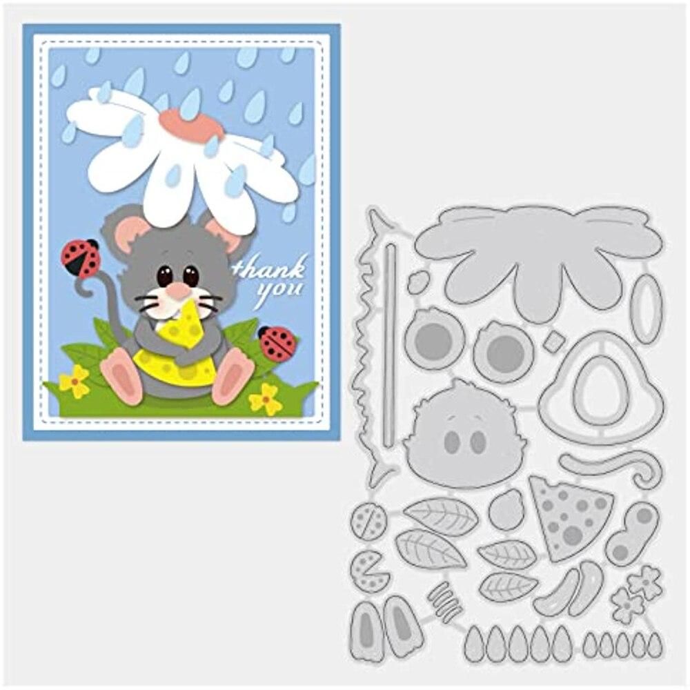 Raindrop Mouse Metal Cutting Dies, Flowers Raindrops Grass Ladybug Die Cuts Embossing Stencil for Card Making Scrapbooking Craft