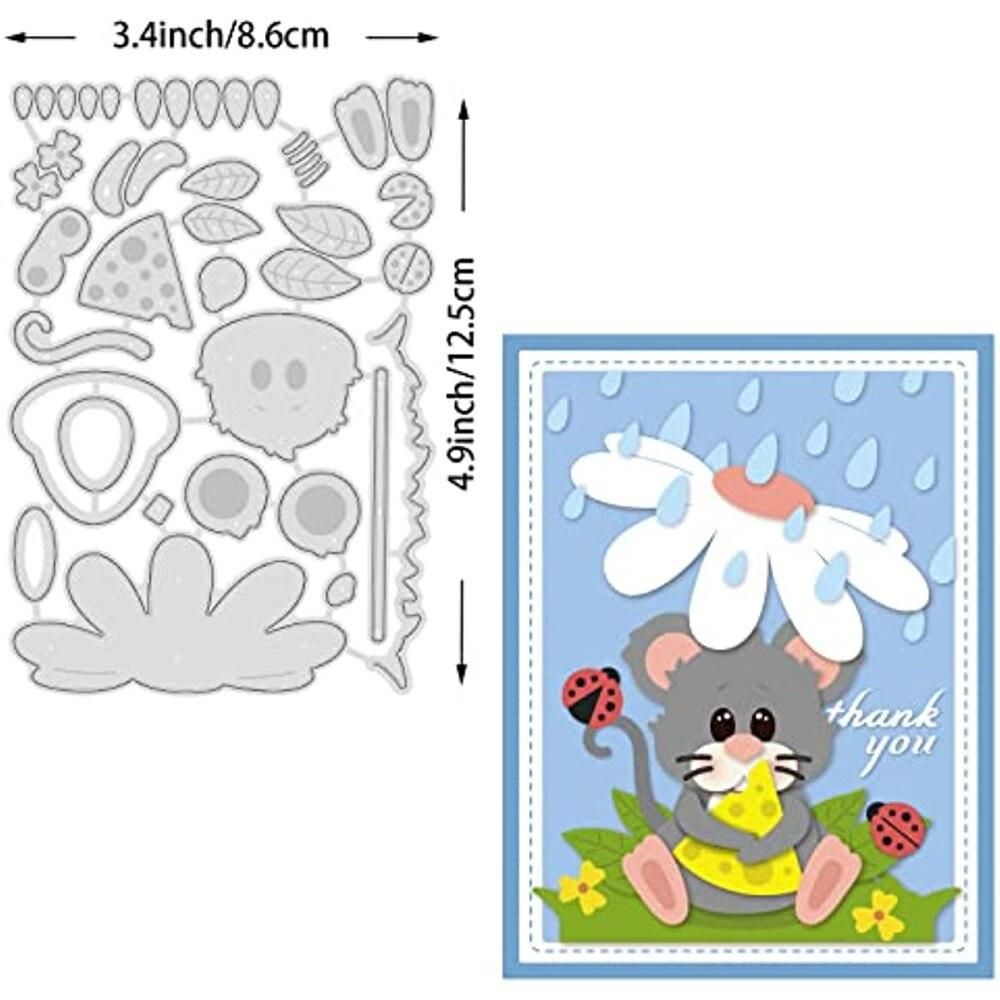 Raindrop Mouse Metal Cutting Dies, Flowers Raindrops Grass Ladybug Die Cuts Embossing Stencil for Card Making Scrapbooking Craft