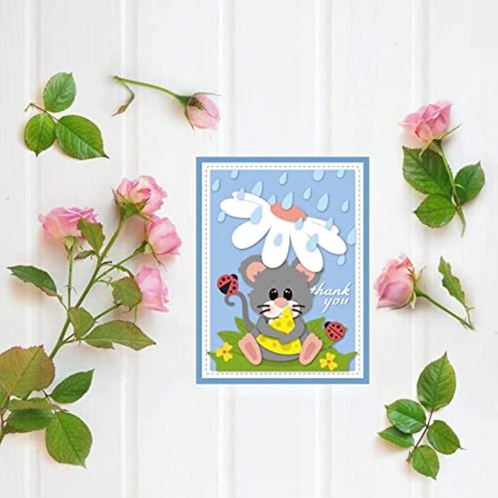Raindrop Mouse Metal Cutting Dies, Flowers Raindrops Grass Ladybug Die Cuts Embossing Stencil for Card Making Scrapbooking Craft