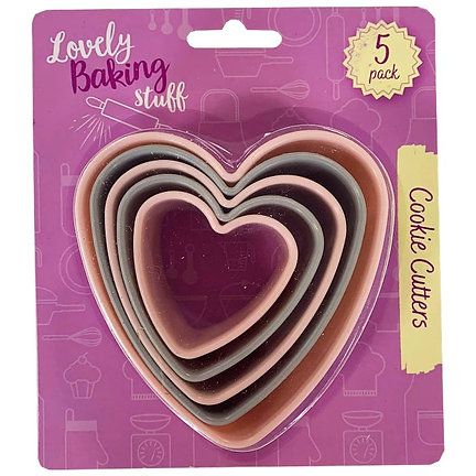 Cookie Cutters Heart Shaped, 5-Pack, Pink/ Grey
