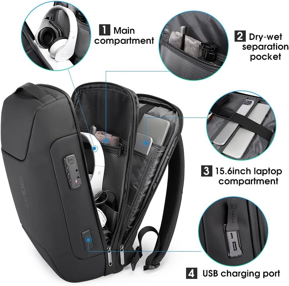 Waterproof Anti-theft Shoulders Bag Men Business Travel Computer Backpack - Black