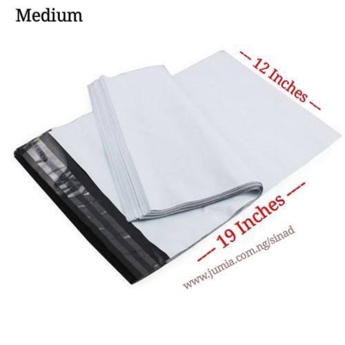 100Pcs MEDIUM (A3) Plain Courier Bag Nylon With Receipt Pocket- White