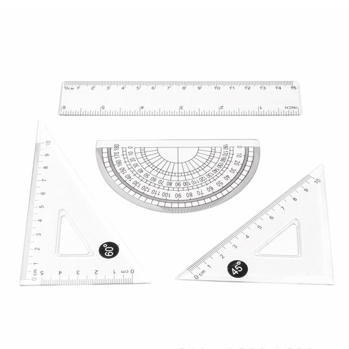 4 Pieces Clear Plastic Math Geometry Tool Ruler Set Includes