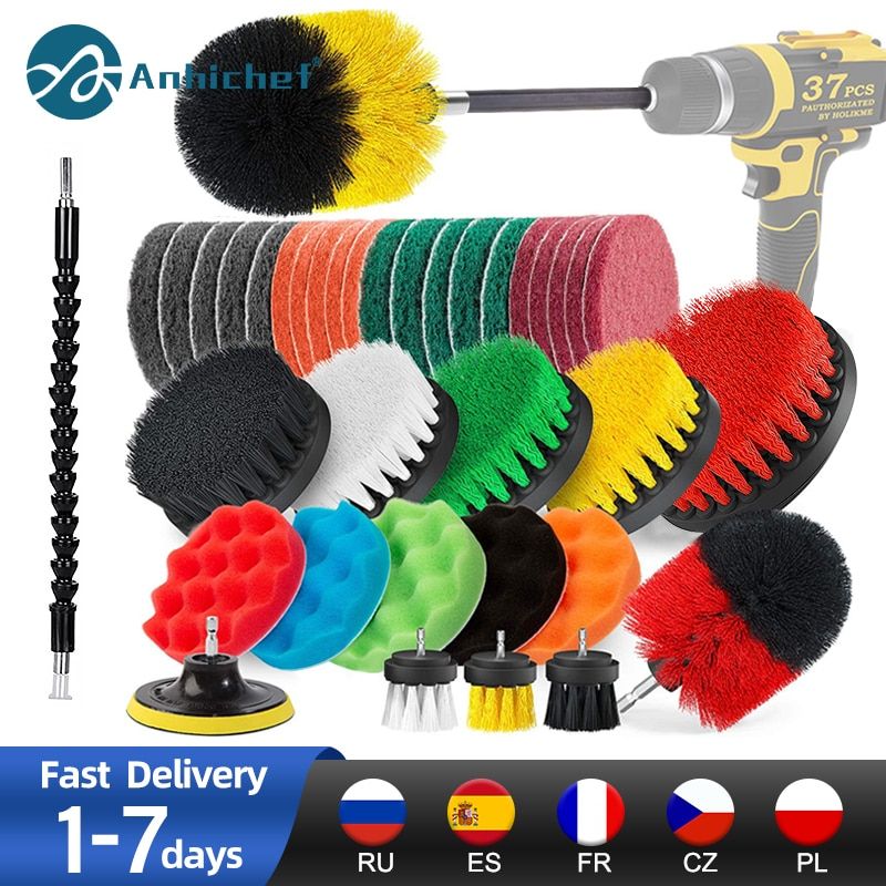 Electric Drill Brush Attachment Set Power Scrubber Brush Car Polisher Kitchen Bathroom Cleaning Kit Multi-Purpose Cleaning Tools-5pcs Set